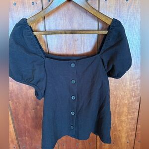 Madewell Black Puff Sleeve Button-Up Blouse